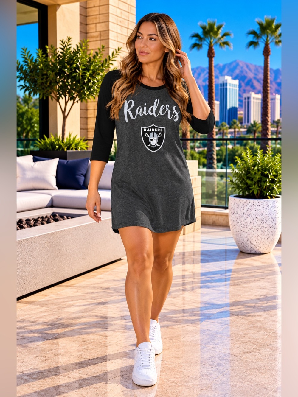 Women's Las Vegas Raiders Majestic Threads Tri-Blend 3/4-Sleeve Raglan Dress